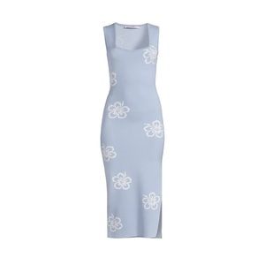 Hansen and Gretel Anais Intarsia Floral Midi Dress, blue hibiscus